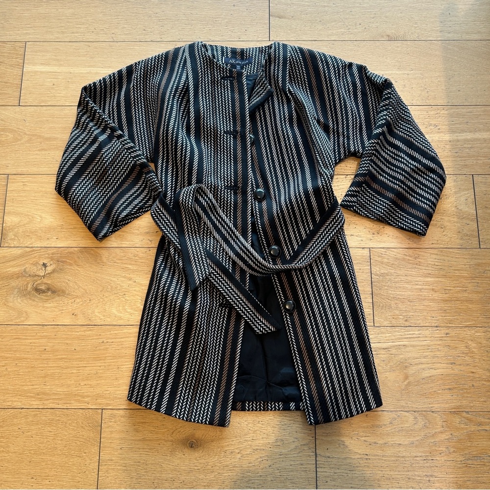 Anne Klein Black and White Striped Trench Coat